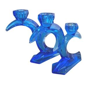 2 VTG Rattenberg Cobalt Lead Crystal Double Crescent Candlestick Holder
Art Deco